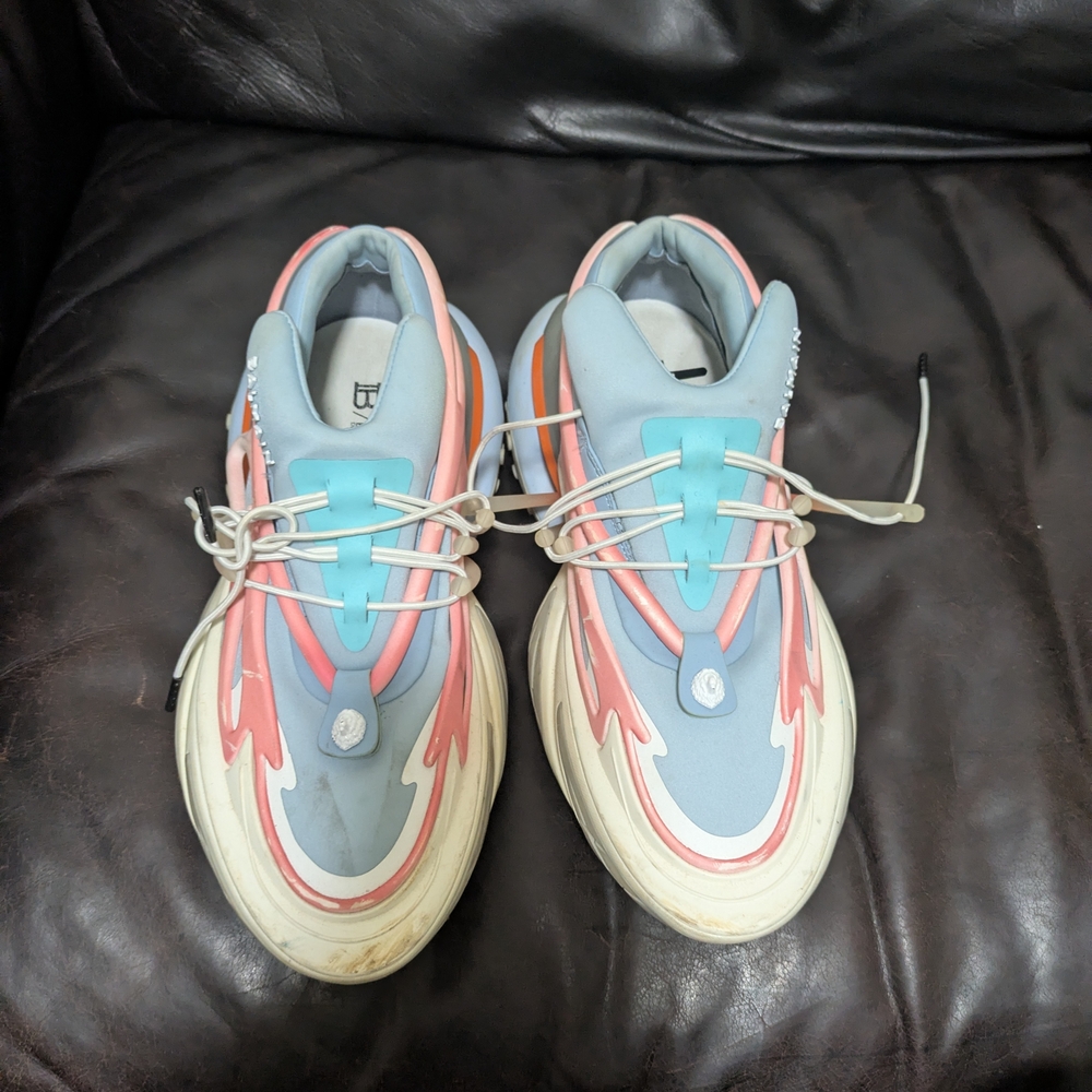 Balmain Men’s Sneakers in Light Blue, Pink and Cream